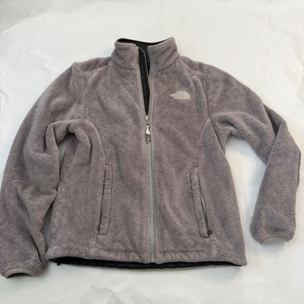 The North Face Fuzzy Fleece‎ Jacket Gray Zip Up Pockets Womens XS